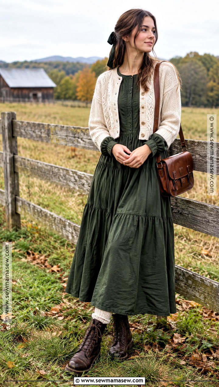 Prairie Maxi Dress And Boots Cottagecore Fall Outfit - 20 cottagecore fall outfits