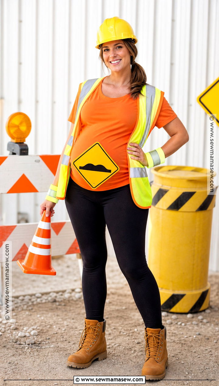 Pregnant Bump Ahead Construction Costume - 30 halloween costumes for pregnant for women