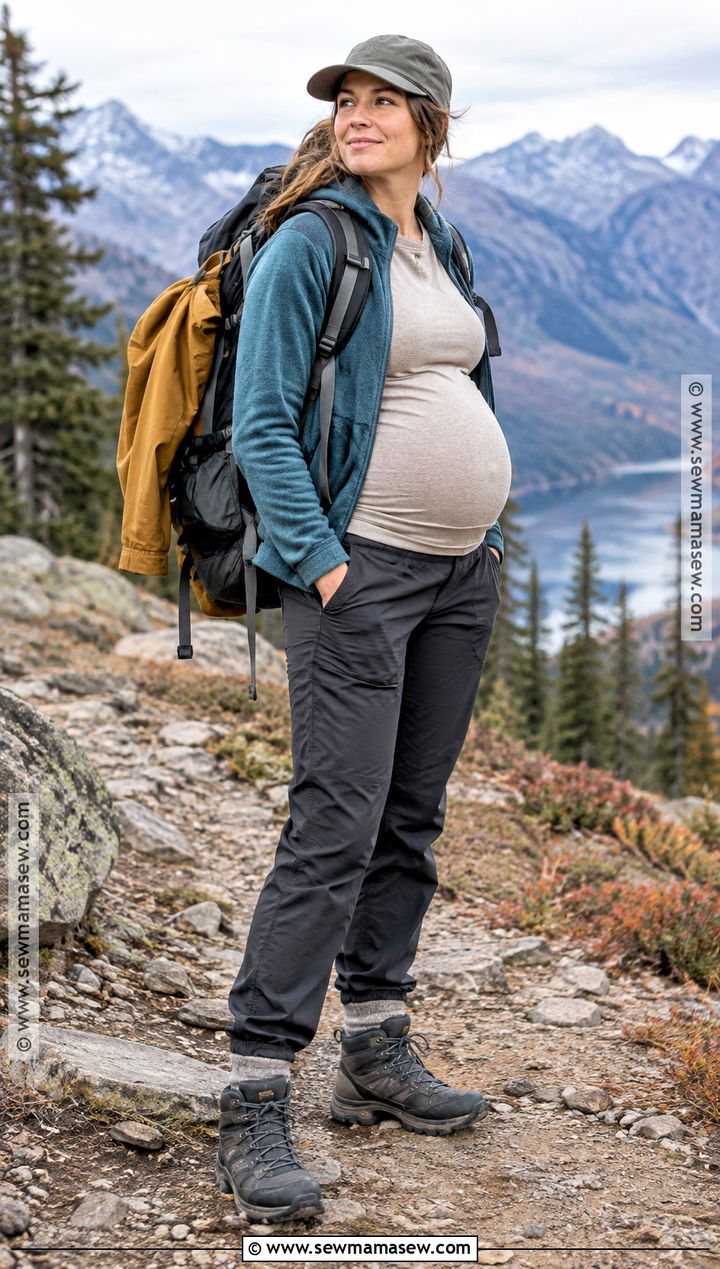 Pregnant Fall Hiking Outfit With Hiking Pants And Merino Top - 15 hiking outfit fall pregnant ideas