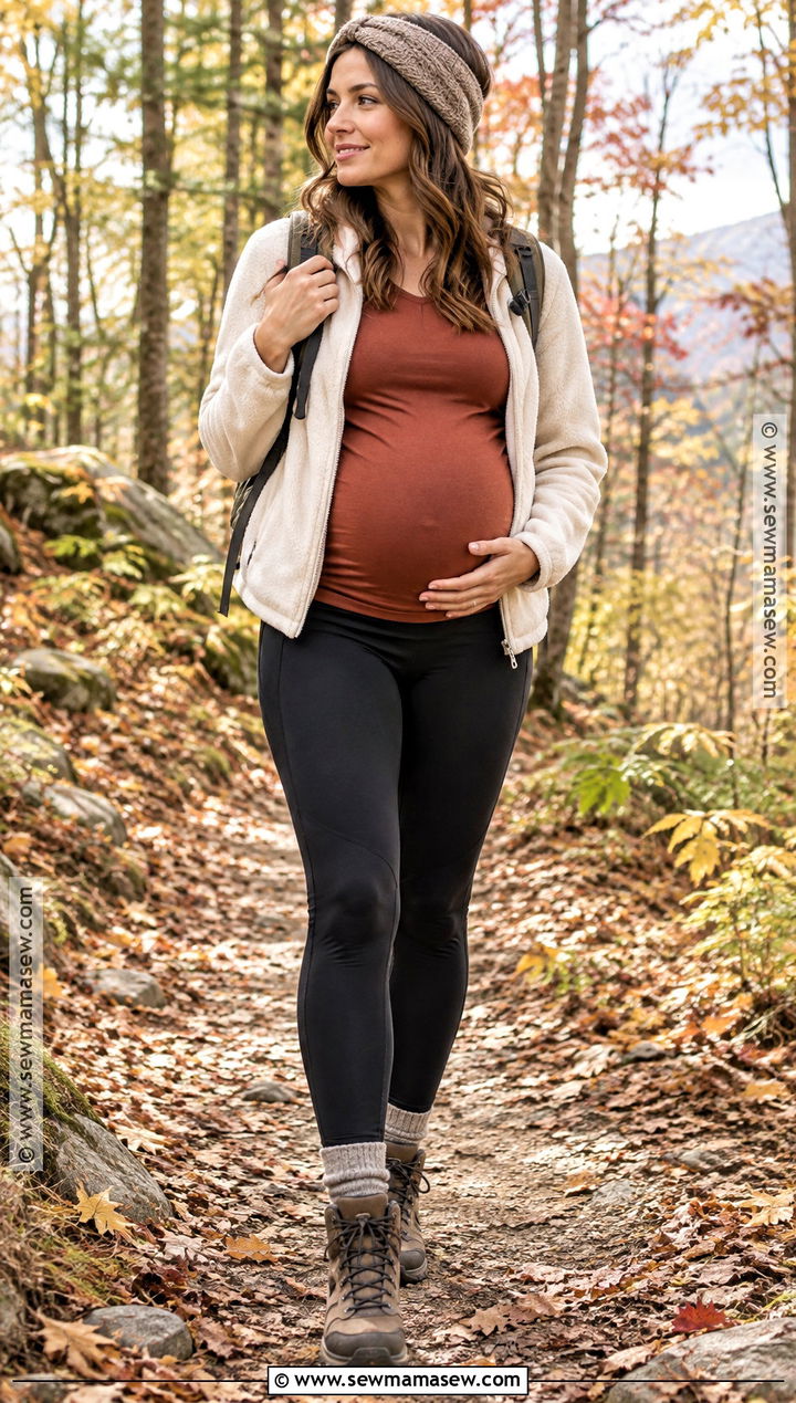 Pregnant Fall Hiking Outfit With Maternity Leggings And Fleece - 15 hiking outfit fall pregnant ideas