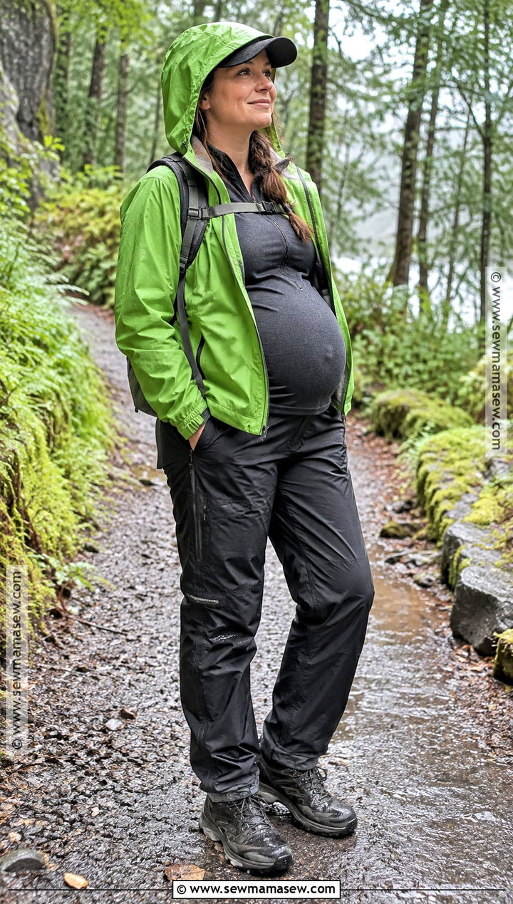 Pregnant Fall Hiking Outfit With Rain Jacket And Waterproof Pants - 15 hiking outfit fall pregnant ideas