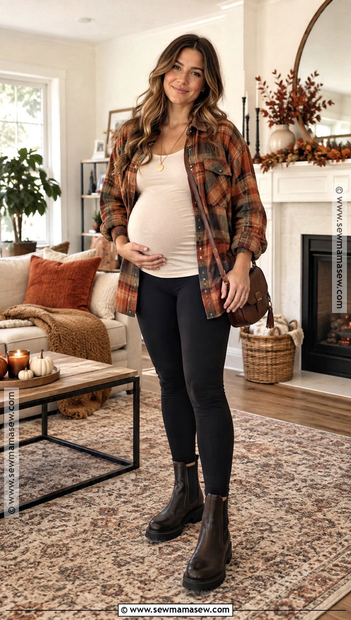 Pregnant Thanksgiving Flannel Shirt And Leggings Outfit - 20 thanksgiving outfit pregnant ideas