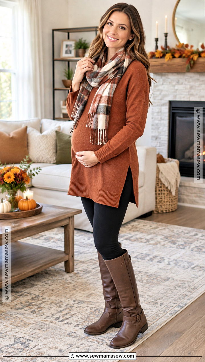 Pregnant Thanksgiving Leggings And Tunic Sweater Outfit - 15 thanksgiving outfit pregnant ideas for women