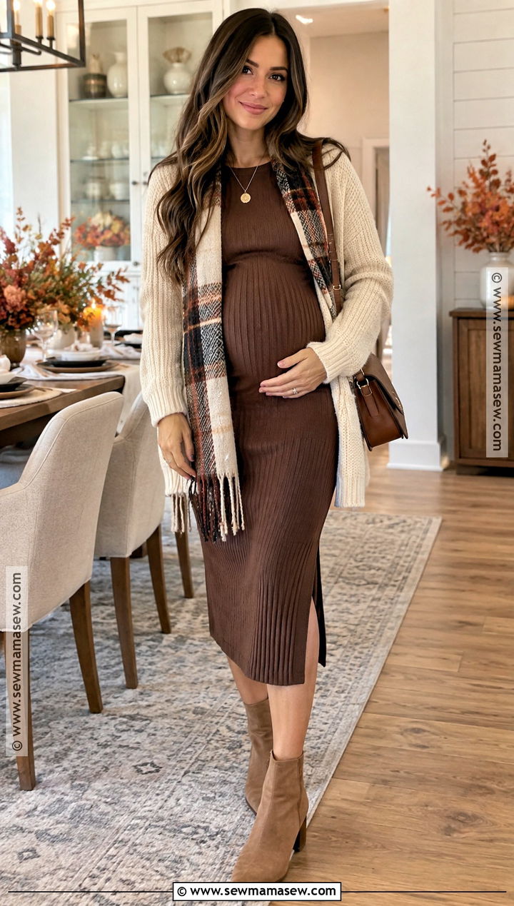 Pregnant Thanksgiving Ribbed Midi Dress Outfit - 20 thanksgiving outfit pregnant ideas