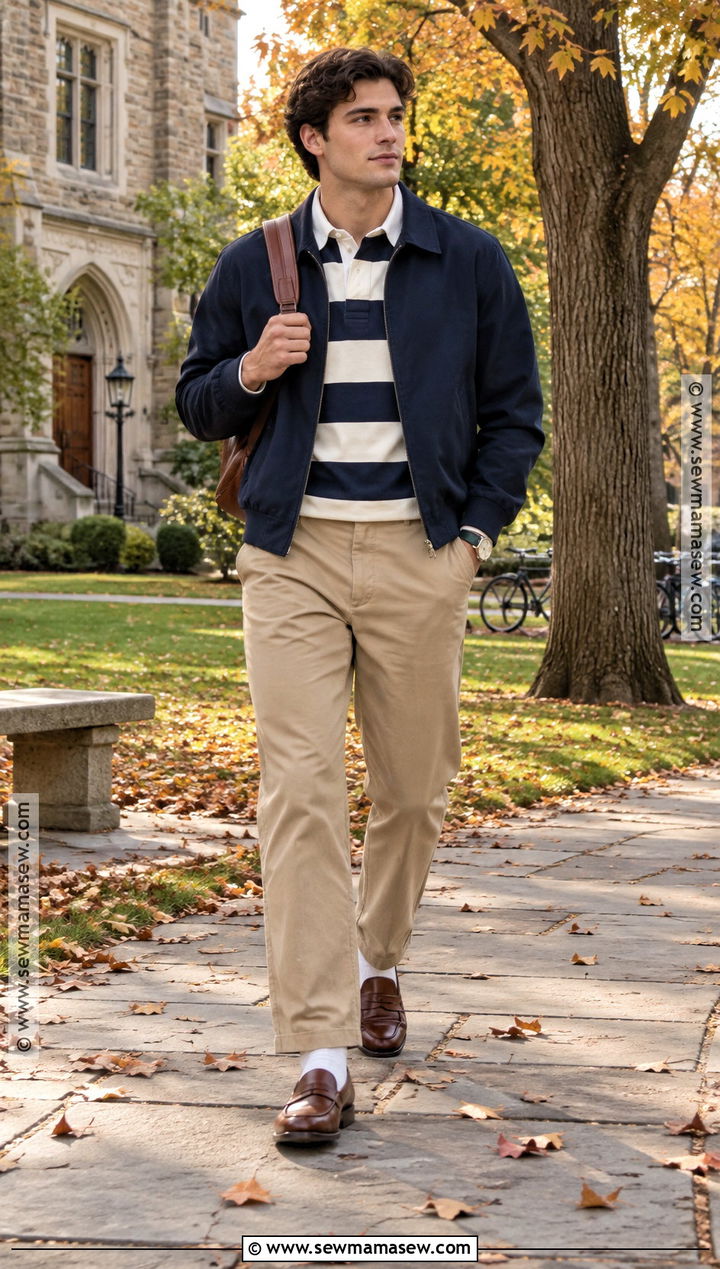 Preppy Autumn Outfit With Rugby Shirt - 20 autumn outfits aesthetic for men