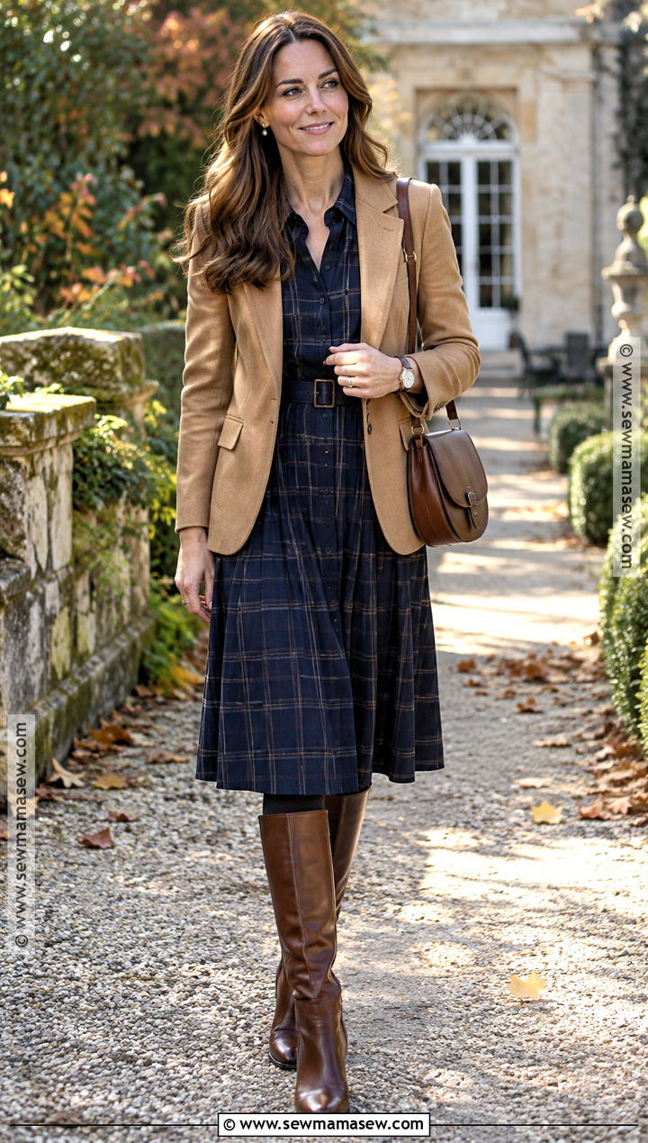 Preppy Autumn Shirt Dress And Riding Boots Outfit - 20 preppy autumn outfits