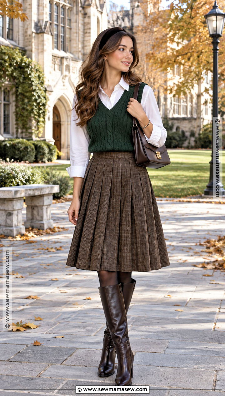 Preppy Autumn Skirt Outfit - 20 Autumn Aesthetic Fashion Ideas