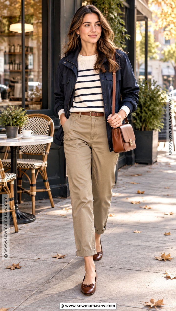 Preppy Autumn Striped Sweater And Chinos Outfit - 20 preppy autumn outfits