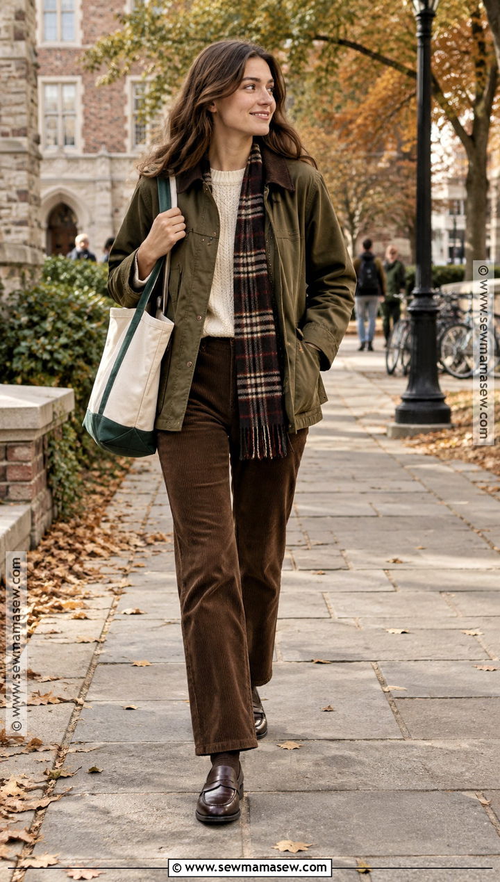 Preppy Barn Jacket And Corduroy Pants Outfit - 15 Preppy Back To School Outfit Inspiration Ideas