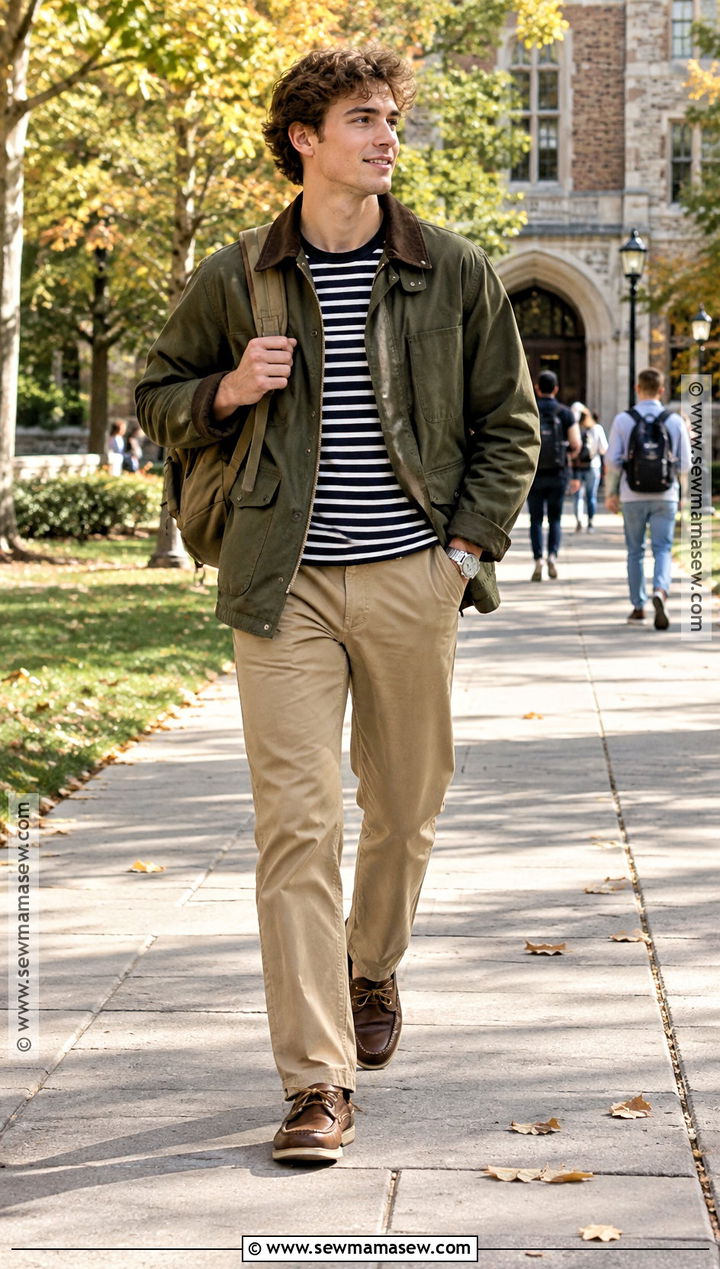 Preppy Barn Jacket With Striped Shirt Outfit - 20 back to school outfits preppy