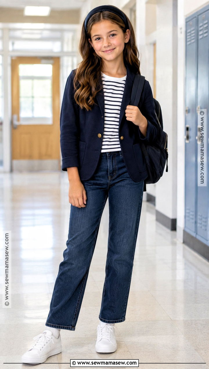 Preppy Blazer And Dark Wash Jeans Outfit - 15 back to school outfits 5th grade girl preppy