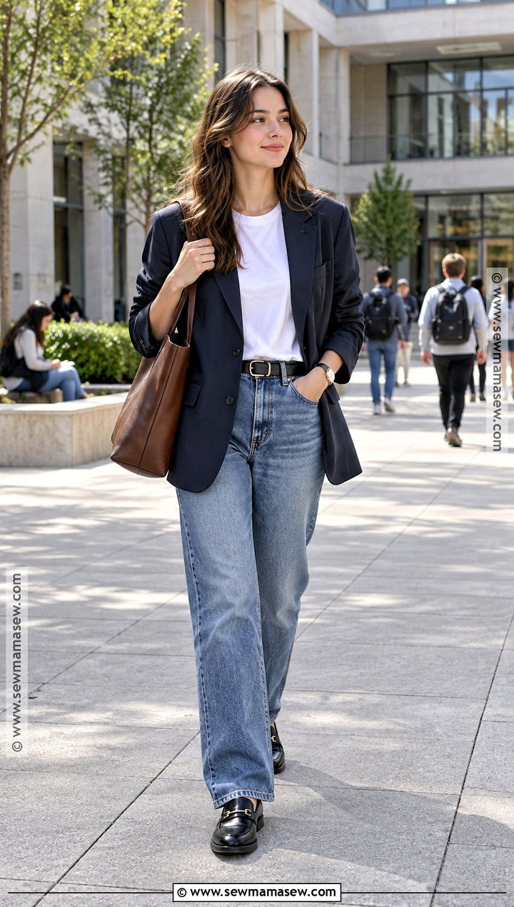 Preppy Blazer And Relaxed Jeans Outfit - 20 preppy back to school outfits