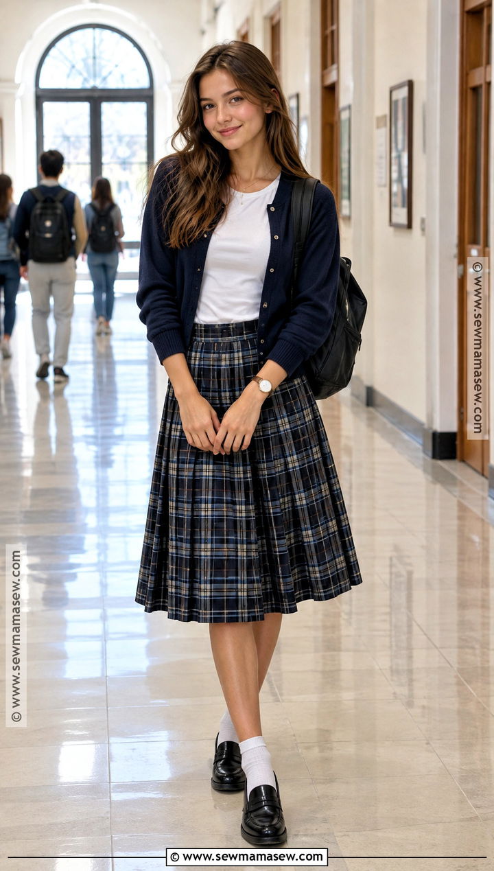 Preppy Cardigan And Pleated Skirt School Outfit - 15 aesthetic outfits back to school