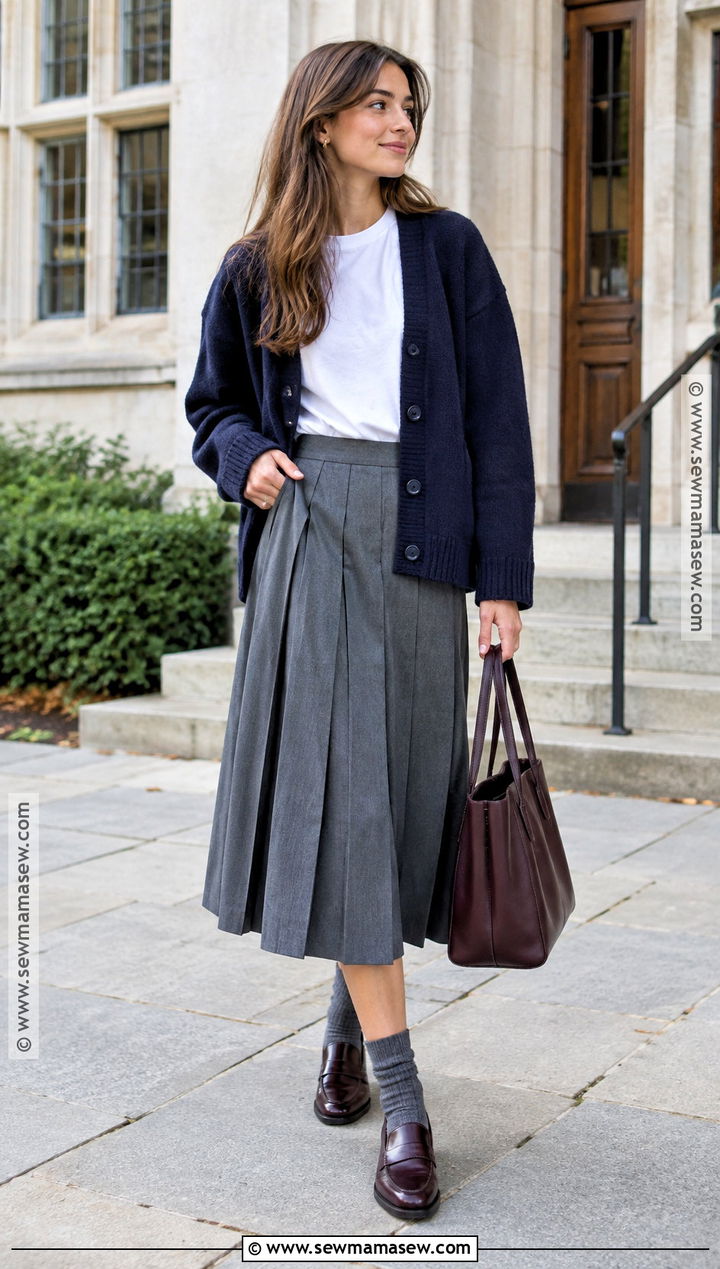 Preppy Cardigan And Pleated Skirt - 15 fall 2026 casual fashion trends