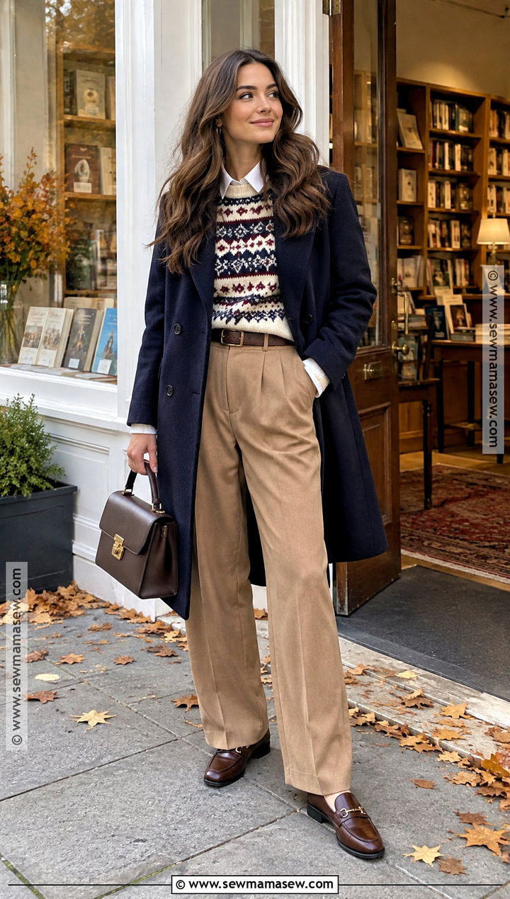 Preppy Fall Fair Isle Sweater and Pleated Pants Outfit - 20 fall outfits preppy