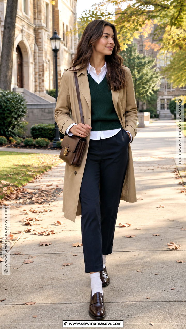 Preppy Fall Outfit With a Sweater Vest - 25 fall outfit inspo aesthetic ideas
