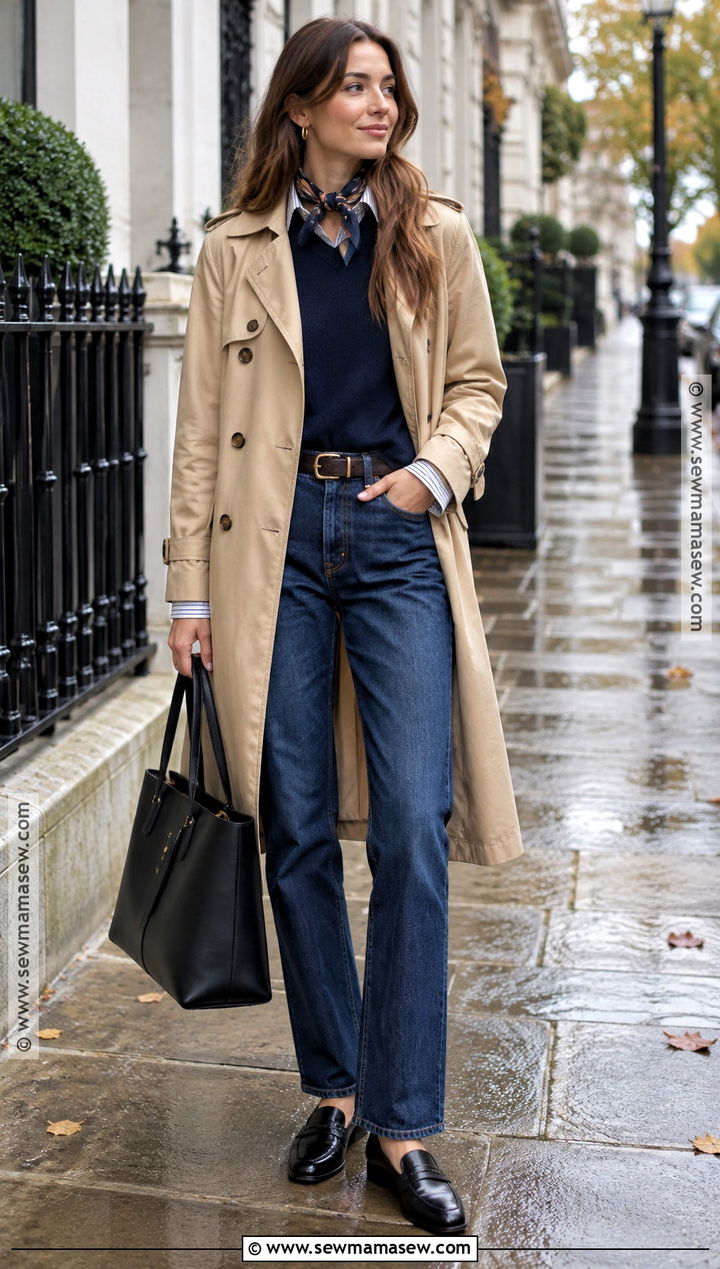 Preppy Fall Trench Coat and Loafers Outfit - 20 fall outfits preppy