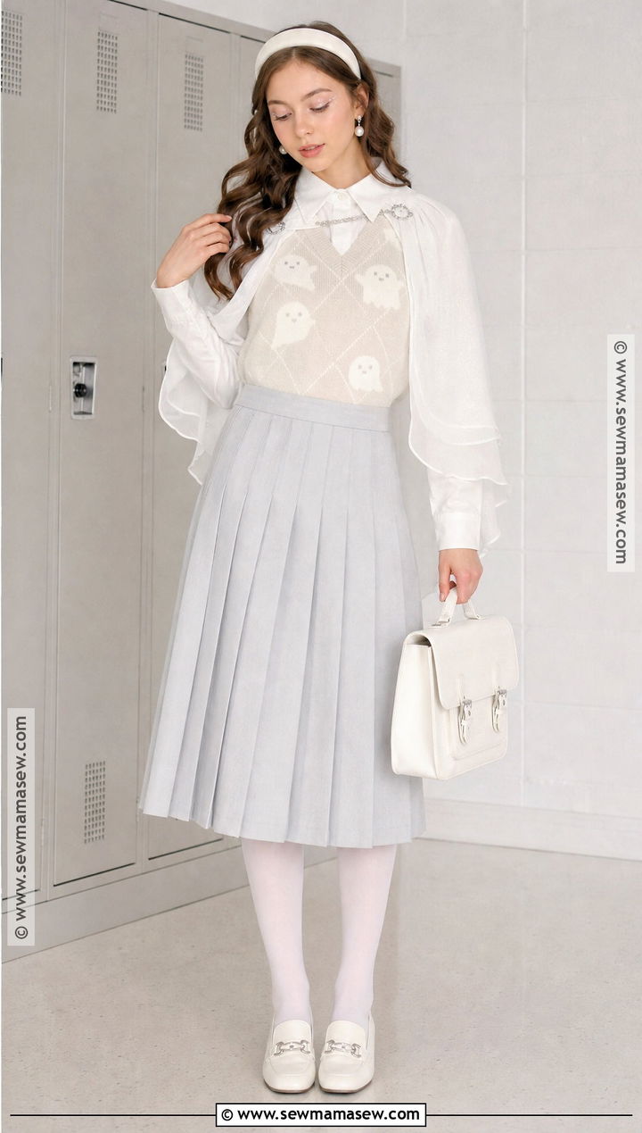 Preppy Ghost Outfit With Pleated Skirt - 30 Ghost Outfit Ideas