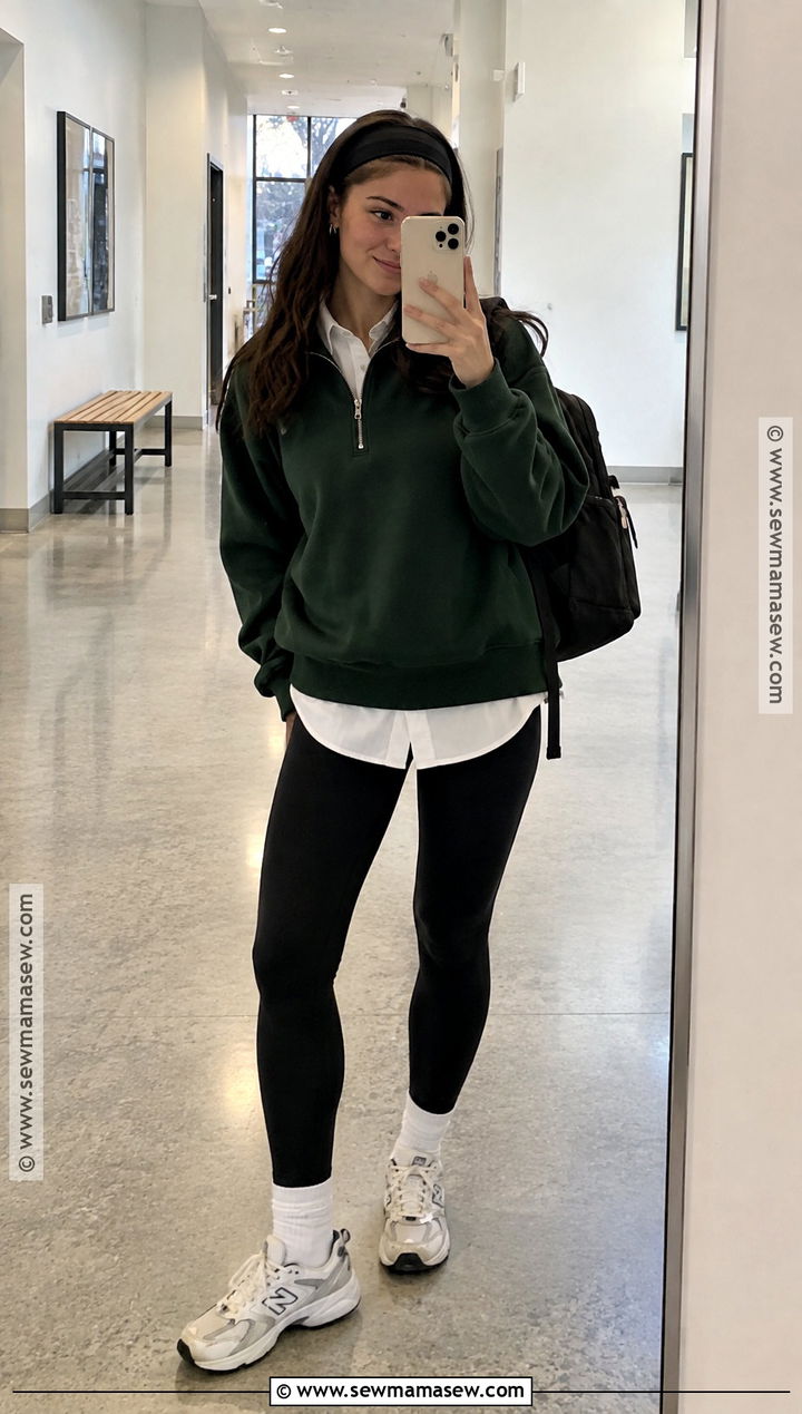 Preppy Quarter Zip Sweater And Leggings Outfit - 20 preppy back to school outfits