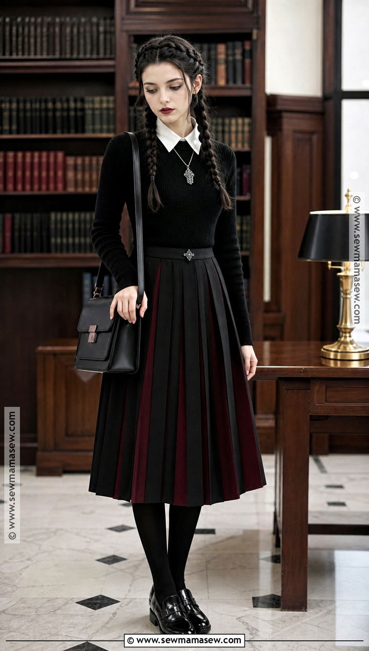 Preppy Vampire Outfit With Pleated Skirt - 50 vampire outfit ideas