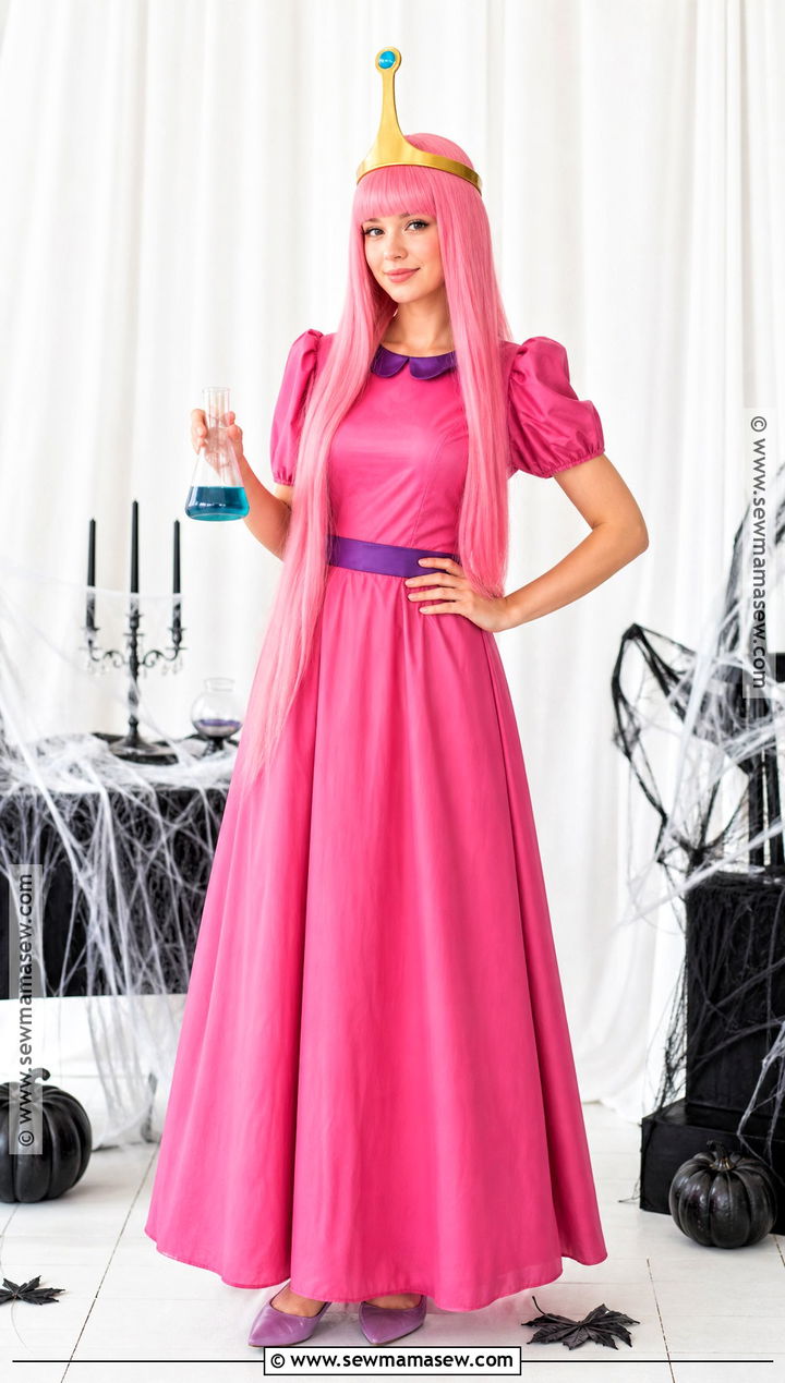 Princess Bubblegum Costume With Pink Dress - 35 pink hair halloween costume ideas