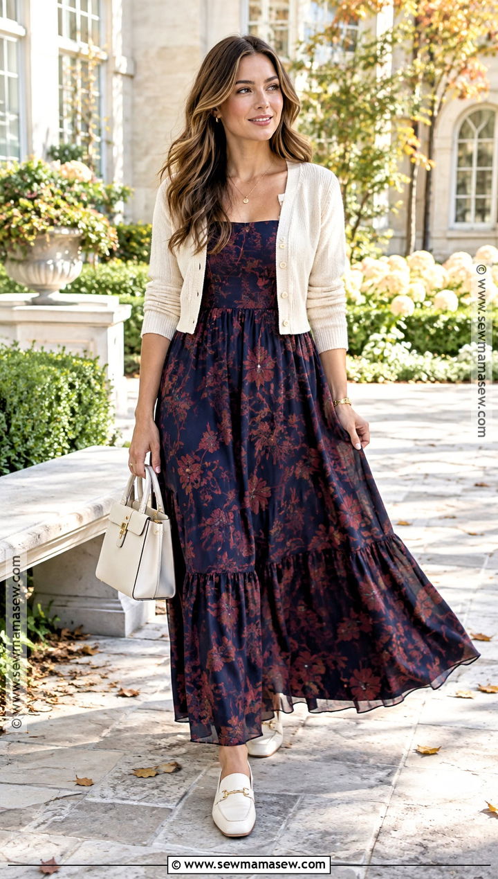Printed Maxi Dress And White Loafers - 15 Loafers For Fall Ideas