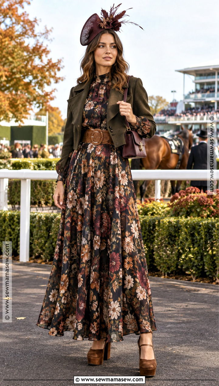 Printed Maxi Dress Fall Horse Race Outfit - 20 Fall Horse Race Outfit Ideas