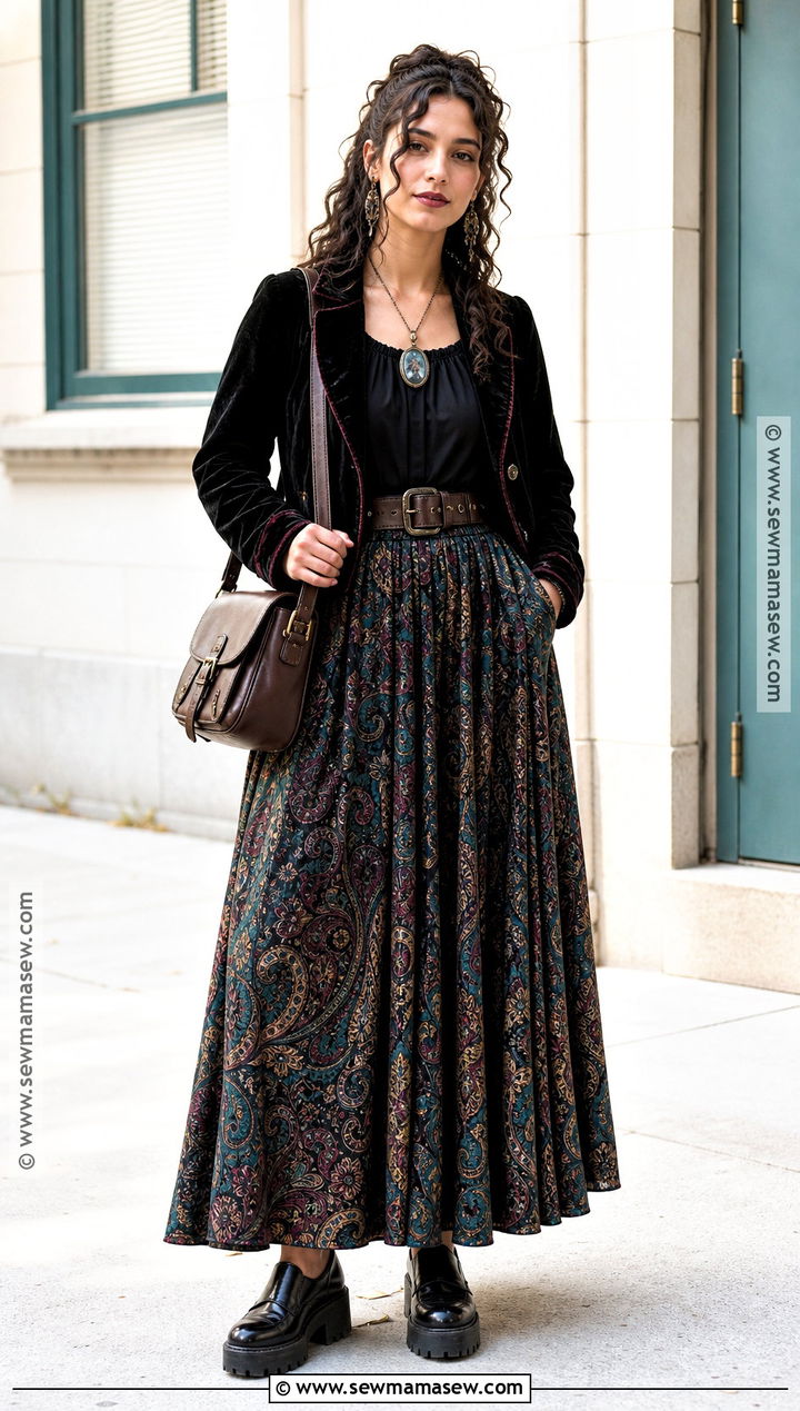 Printed Maxi Skirt Boho Witch Outfit - 30 Boho Witch Outfits