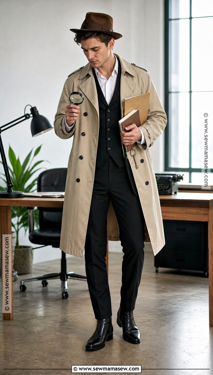 Private Detective Costume With Trench Coat - 30 short brown hair costume ideas