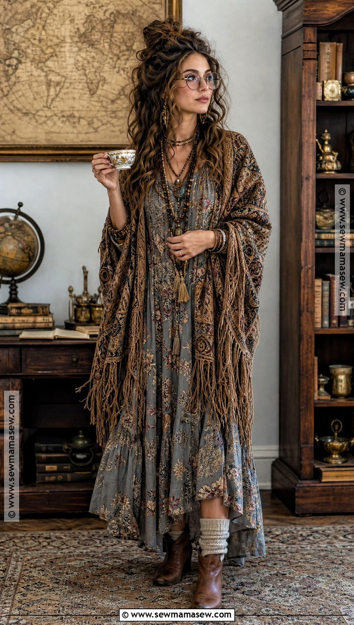 Professor Trelawney Costume With Layered Shawls - 35 curly hair halloween costume ideas