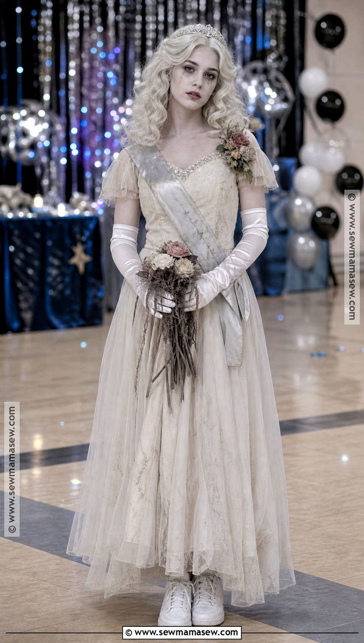 Prom Queen Ghost Costume With White Gown - 30 White Dress Costume Ideas