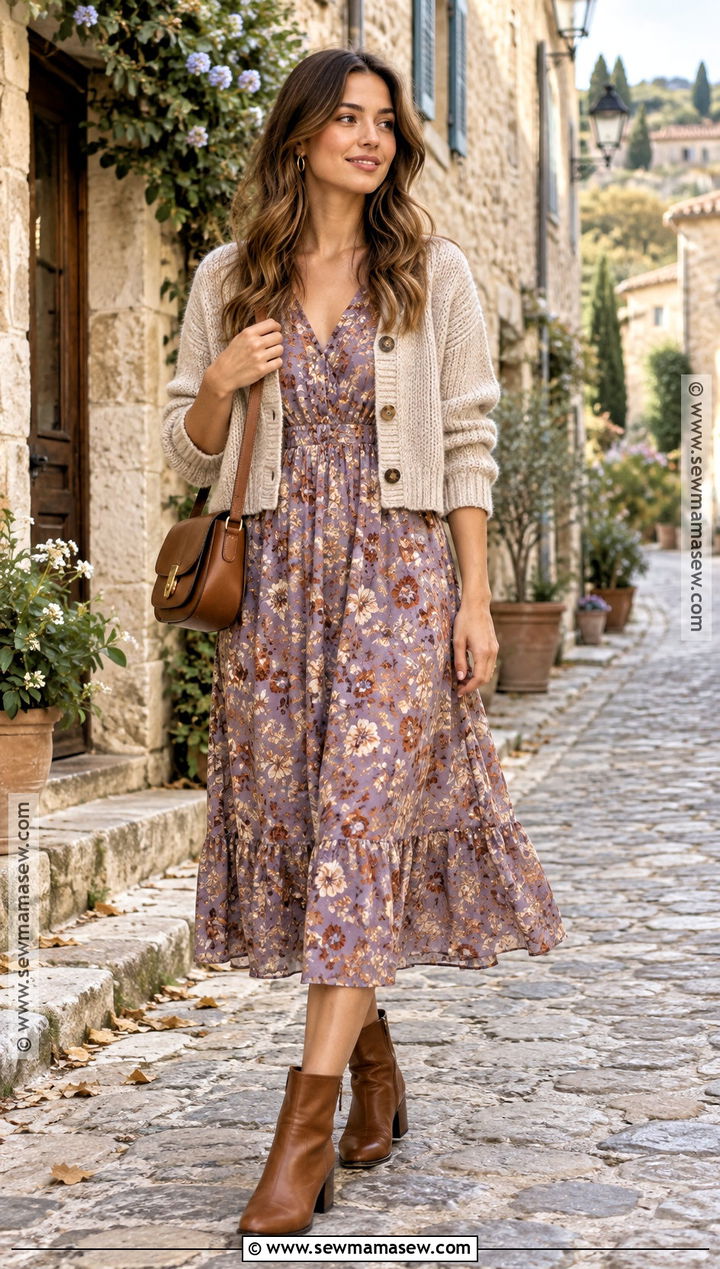 Provence Floral Midi Dress Outfit - 15 Provence Outfit Fall Ideas
