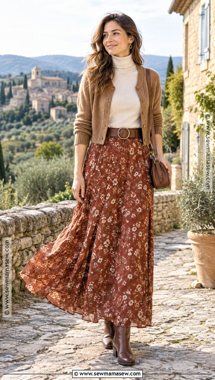Provence Maxi Skirt And Turtleneck Outfit - 15 Provence Outfit Fall Ideas