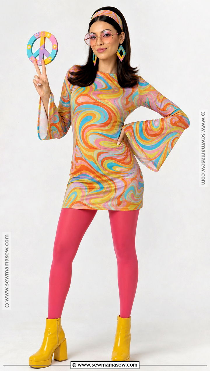 Psychedelic Print Hippie Costume With Platform Boots - 45 hippie costume ideas