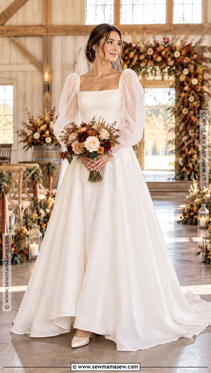 Puff Sleeve Autumn Wedding Dress - 25 autumn wedding dress ideas