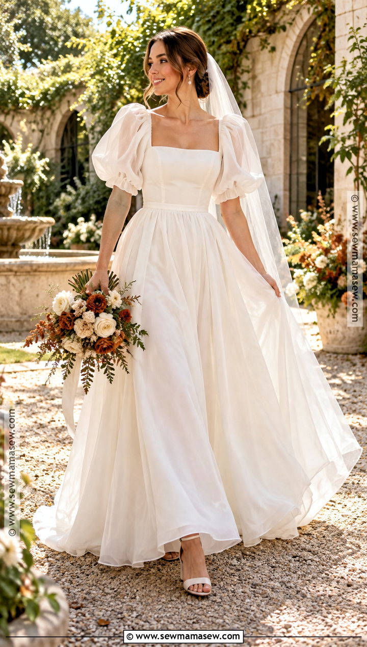 Puff Sleeve Autumn Wedding Dress - 20 wedding dress autumn ideas