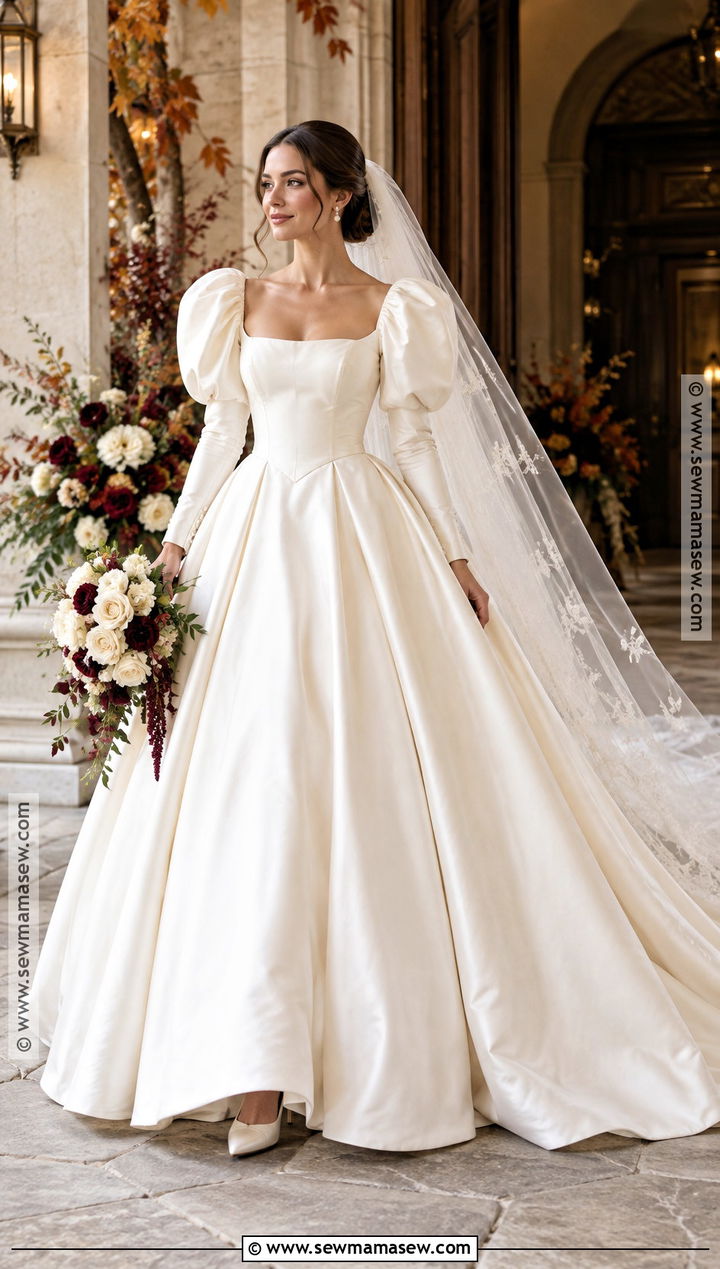 Puff Sleeve Ball Gown Wedding Dress - 15 fall long sleeve wedding dress ideas