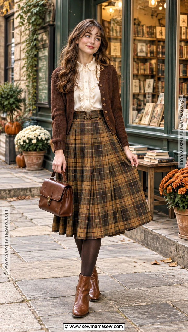 Puff Sleeve Blouse And Plaid Skirt Cottagecore Fall Outfit - 20 cottagecore fall outfits