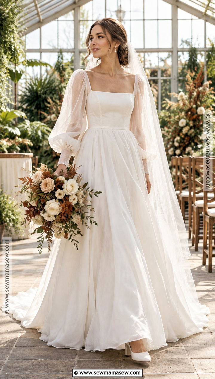 Puff Sleeve Boho Autumn Wedding Dress - 15 boho autumn wedding dress ideas