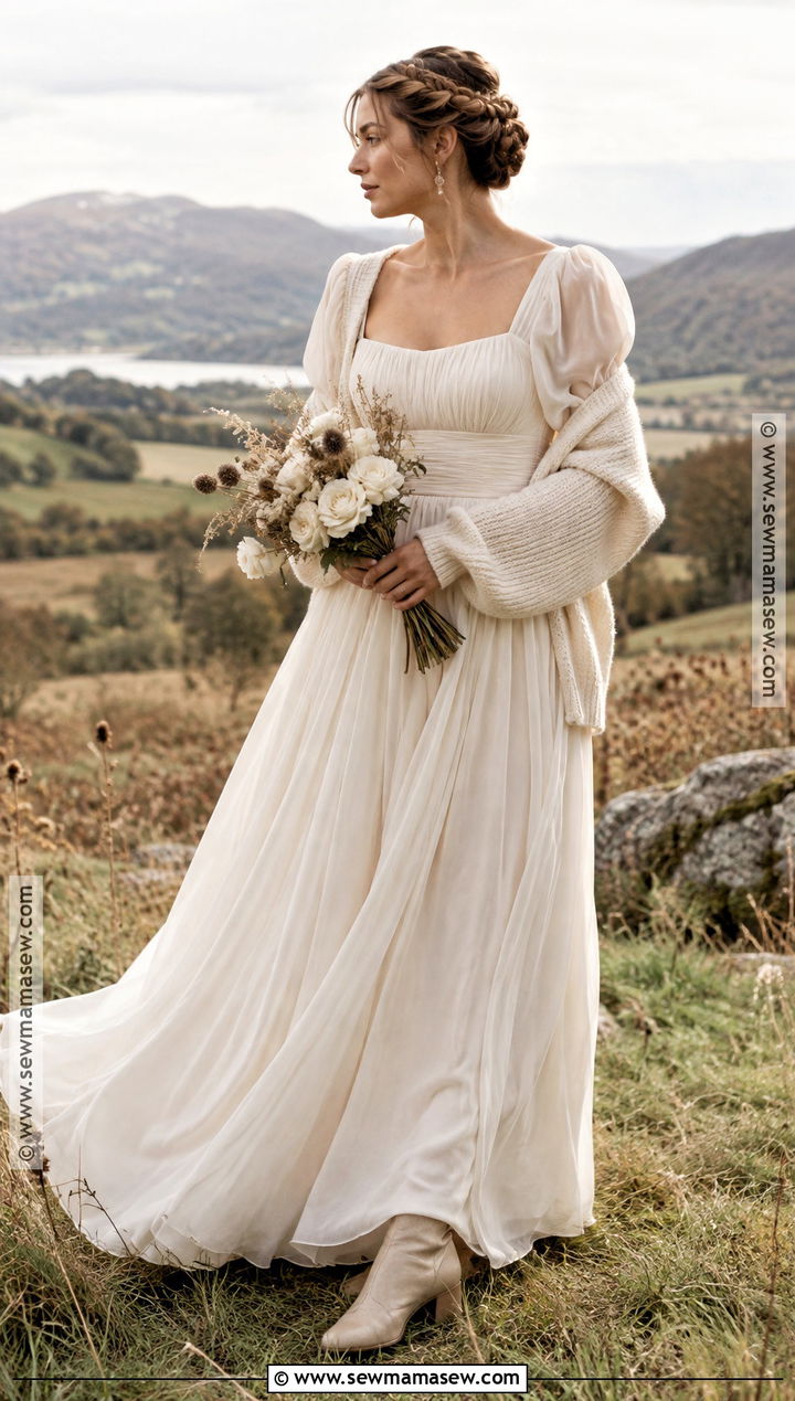 Puff Sleeve Chiffon Elopement Dress - 15 November Elopement Dress Ideas