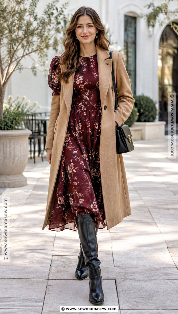 Puff Sleeve Dress And Knee High Boots Outfit - 25 2026 fall fashion ideas