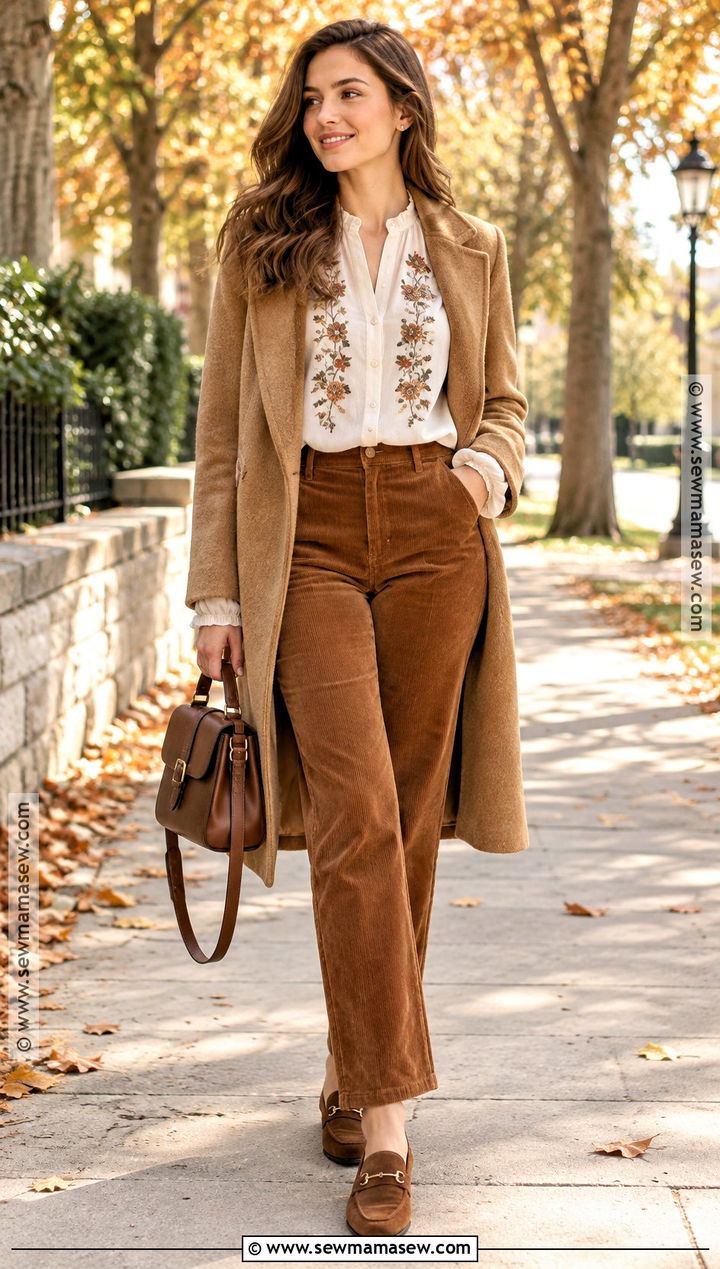 Puff Sleeve Embroidered Shirt With Corduroy Pants - 15 Fall Embroidered Shirts