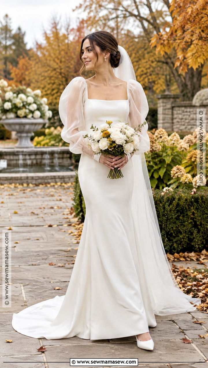 Puff Sleeve Fall Wedding Dress - 20 wedding dress for fall ideas