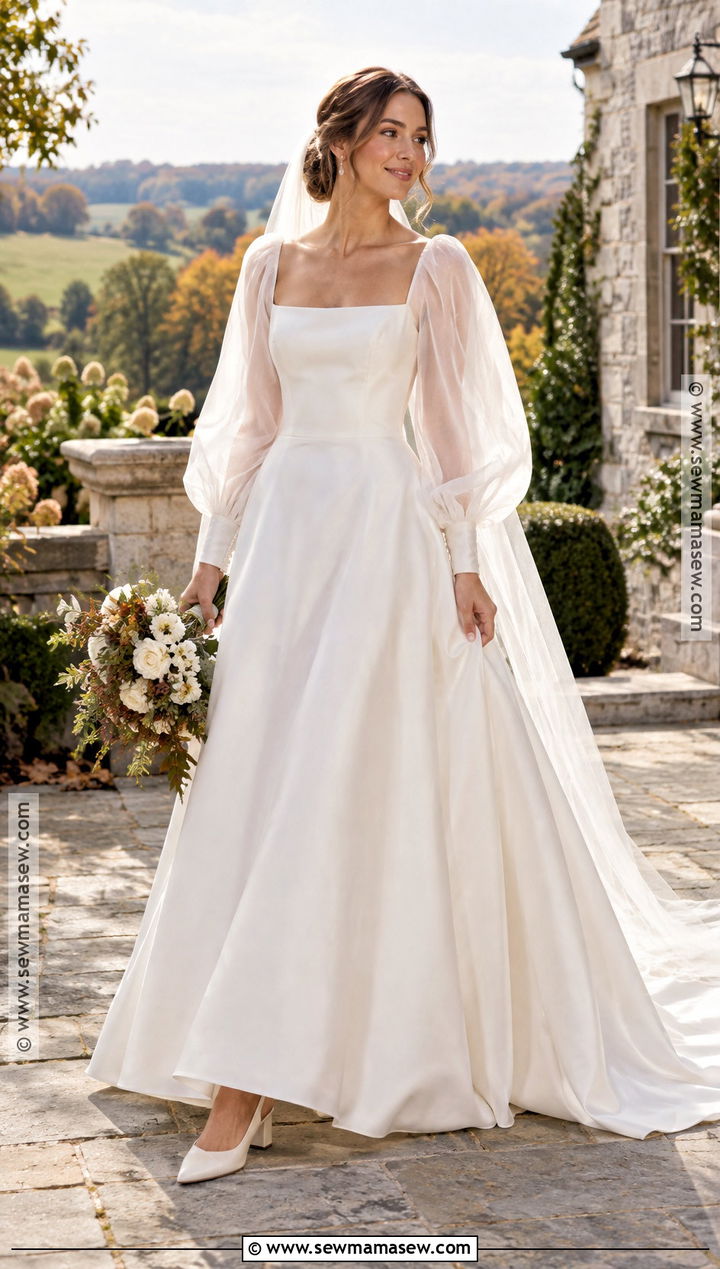 Puff Sleeve Fall Wedding Dress - 25 fall wedding dress ideas