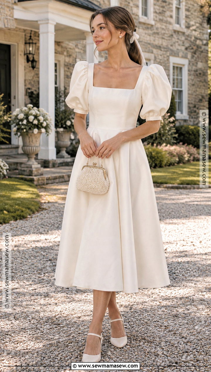 Puff Sleeve Wedding Dress With Mary Janes - 15 Casual Wedding Dress Fall Ideas