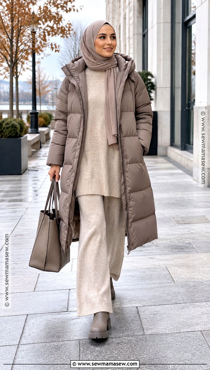 Puffer Coat And Knit Set Hijab Outfit - 20 fall outfits women hijab