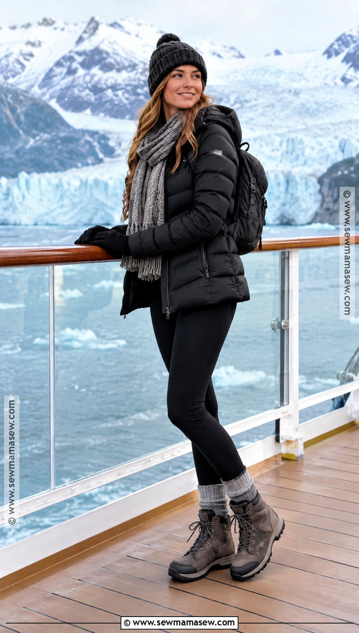 Puffer Coat And Thermal Leggings Alaskan Cruise Outfit - 15 Alaskan Cruise Outfits October