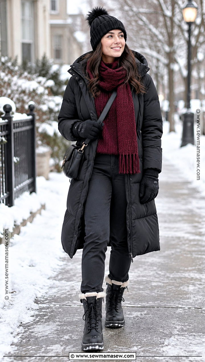 Puffer Coat And Winter Boots Fall Cold Weather Outfit - 25 fall cold weather outfits