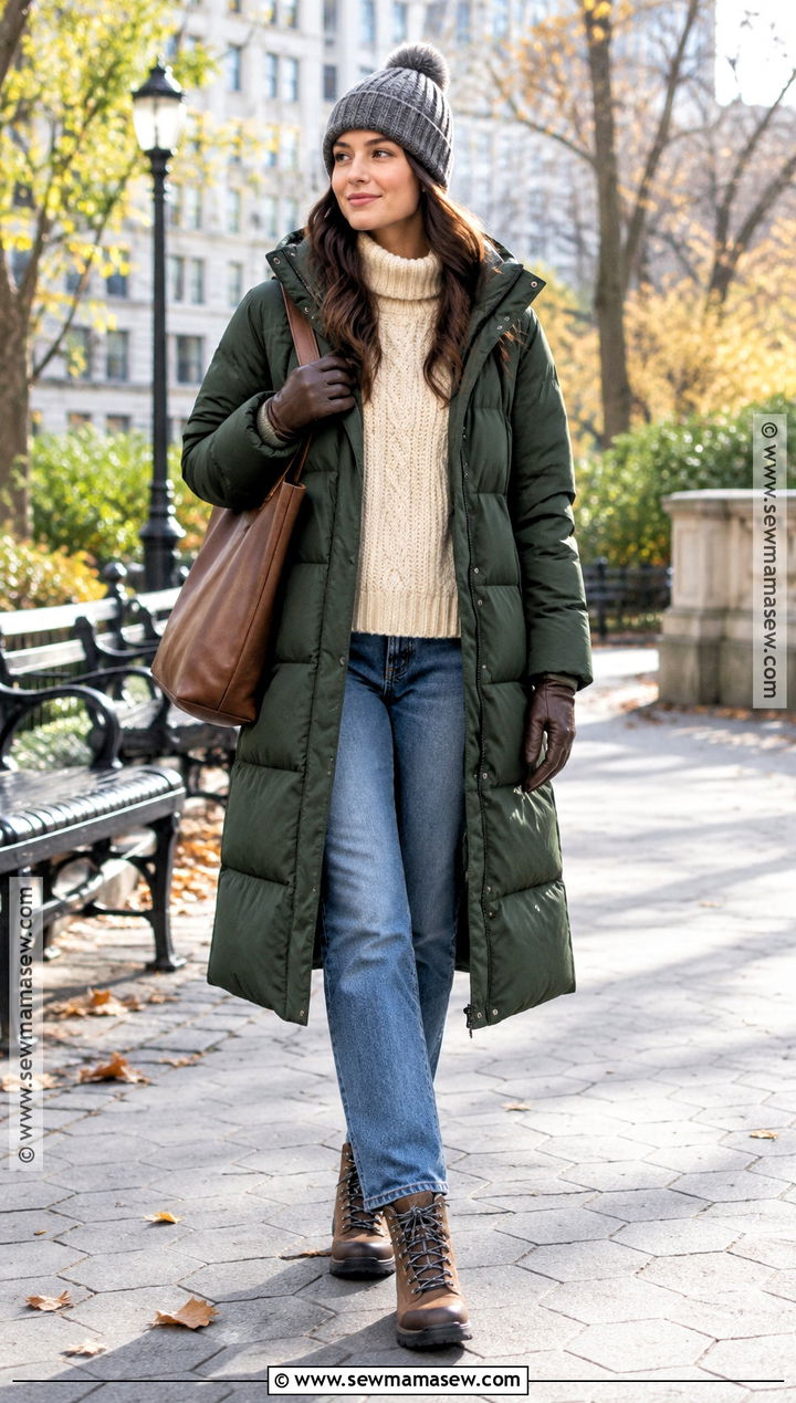 Puffer Coat With Knit Sweater And Straight Jeans - 15 2026 Fall Fashion Ideas