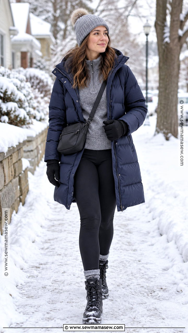 Puffer Coat and Fleece Lined Leggings Winter Outfit - 15 fall and winter clothes for women